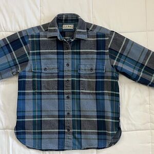 L.L. Bean Blue Plaid Chamois Cloth Button Down Shirt Women's Size Medium